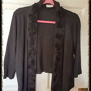 BLACK CASCADE SWEATER W/ CHIFFON FLOWERS
